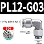 10/50/200PCS PL-G 304 Stainless Steel Trachea Quick Coupling Joint 1/8" 1/4" 3/8" 1/2" External G Thread Elbow Pneumatic Fitting