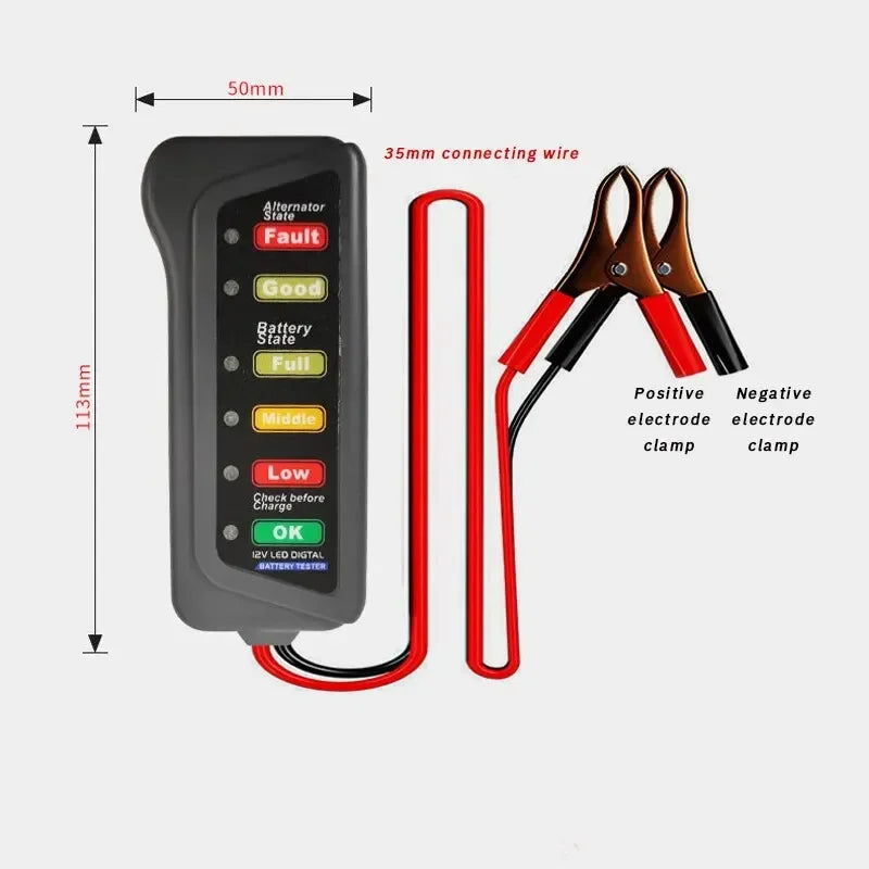 Universal 12V Digital Battery and Alternator Tester Compact Car/Motorcycle Diagnostic Tools with Accurate Measurement amagi