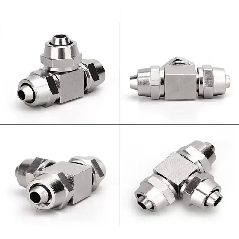 Pneumatic Push-In Fitting Set, Copper Nickel Plated Air Hose Connectors for 4mm–16mm Tube (KPU KPV KPE KPZA KPM)