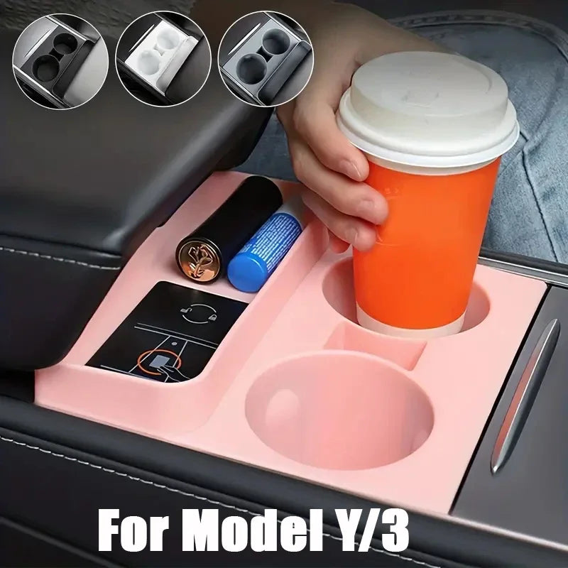 Premium Cup Holder Insert Secure Fit for Model Y/3 Center Console Round Slot Cover with Enhanced Interior Style Tools Amagi