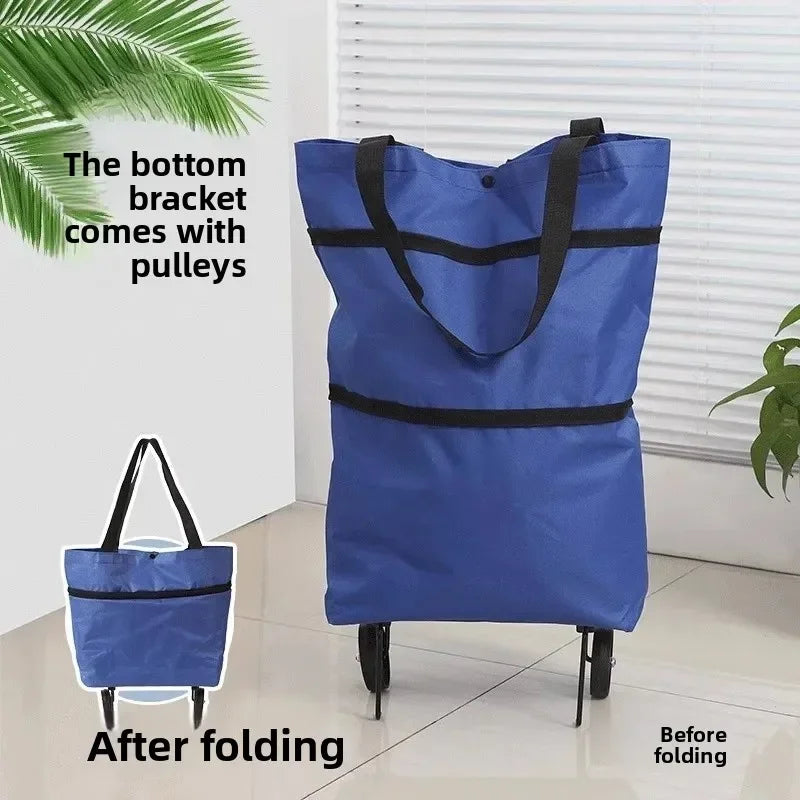 Foldable Portable Hand-Pulled Shopping Cart Vegetable Buying Waterproof Trolley Small Pushcart Handy Wheel Handbag Shopping Amag