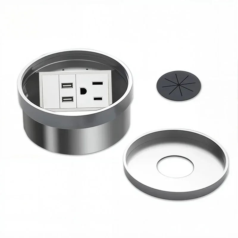Embedded Hidden Ground Plug Flush Design Stainless Steel Compressive Anti-Rust Anti-Corrosion Home Office Indoor Socket Outlet