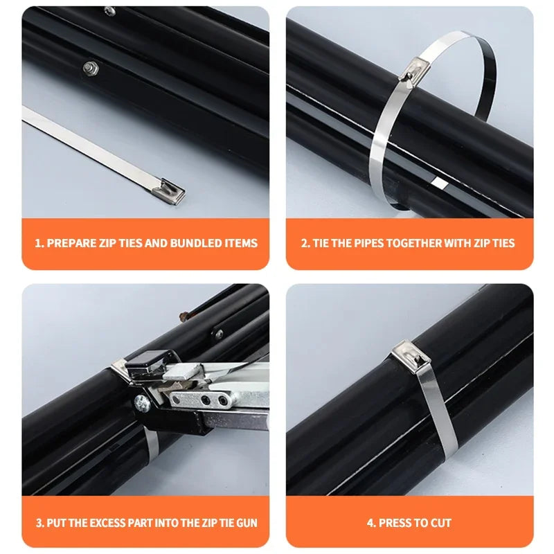 50PCS 304 Stainless Steel Zip Ties, Heavy-Duty Self-Locking Metal Cable Ties 4.6mm,Anti-Rust & Heat Resistant for Marine,Outdoor