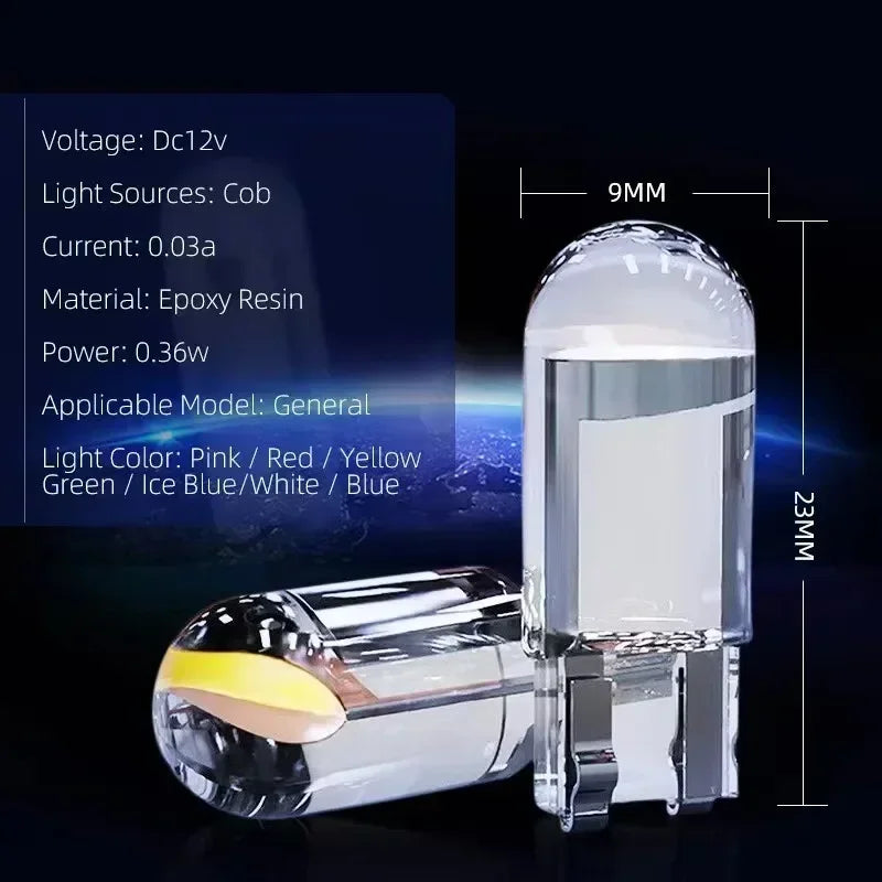 Car LED COB Bulb T10 W5W Signal Light 12V 7500K White Auto Interior Dome Reading License Plate Lamps Wedge Side Bulbs Amagi