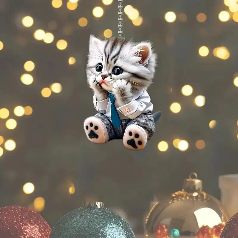 Car Pendant Hanging Ornament With Chain Realistic Animal Cat-Shaped 2D Pendant Rearview Mirror Hanging Decor Car Accessories