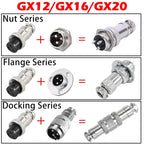 GX12 GX16 GX20 Aviation Connector Plug Socket Set, 2–15 Pin Male Female Circular Docking Connector for Electrical Equipment