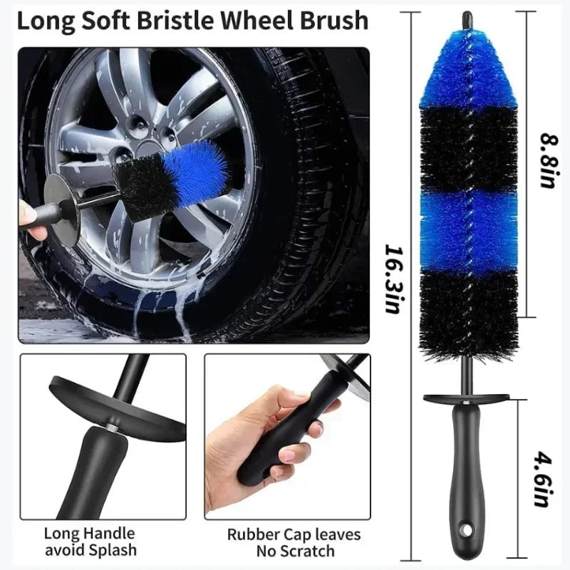 Car Wheel Multifunction Cleaning Brush Long Soft Handle Rim Hub Microfiber Brush Tire Detail Brush Auto Motorcycle Washing Amagi