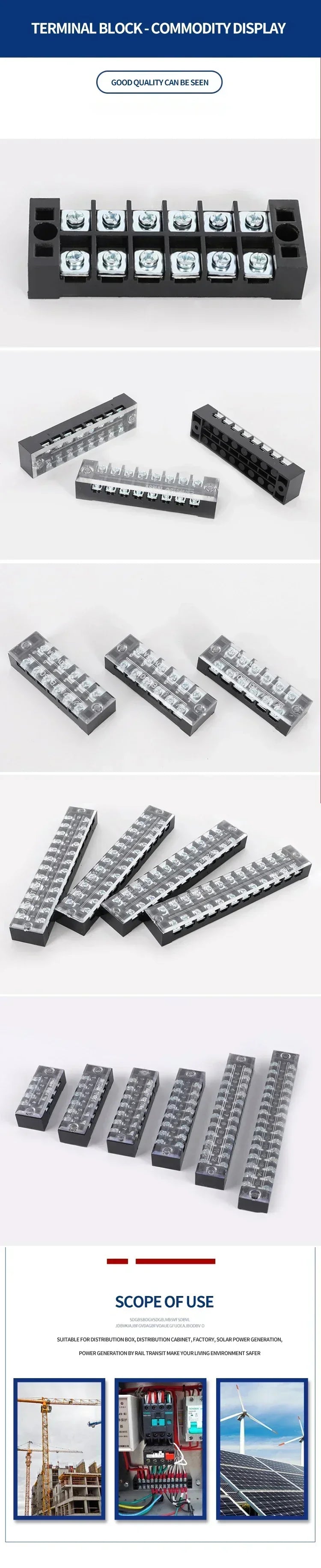 15A/25A/45A 600V Dual Row Barrier Terminal Block TB Series (3-12 Positions) Screw Connector for Electrical Panels TB1503 TB2512