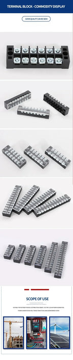 15A/25A/45A 600V Dual Row Barrier Terminal Block TB Series (3-12 Positions) Screw Connector for Electrical Panels TB1503 TB2512