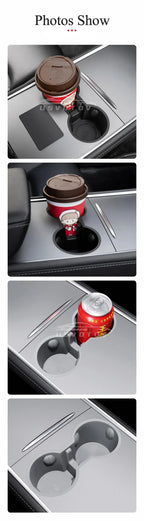 For Tesla Model 3/Y Center Console Water Cup Holder Limiter Premium TPE Sleeve Pad with Storage Function Upgrade Your Car Amagi