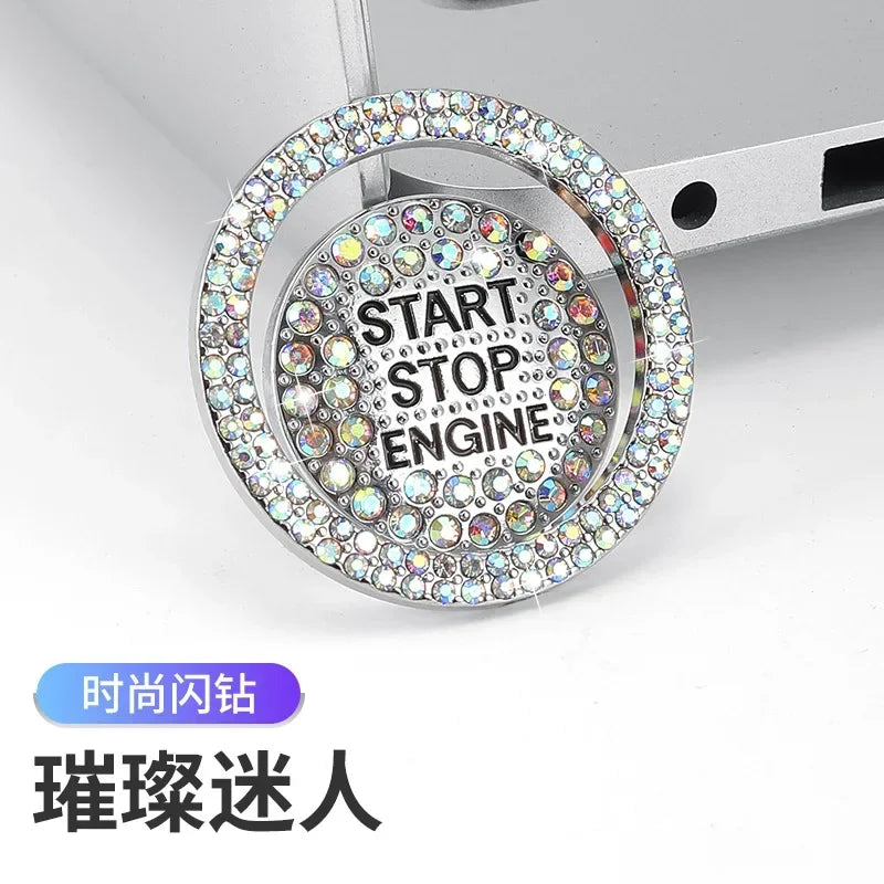 Car One-click Start Button Interior Engine Ignition Start Stop Button Protective Cover Crystal Decoration Car Accessories amagi
