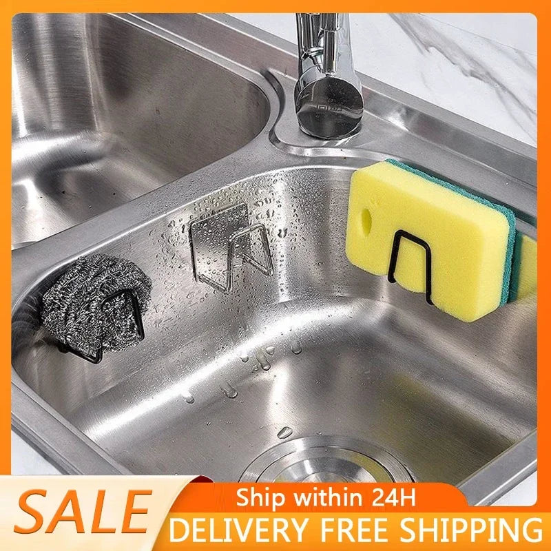 Stainless Steel Sponge Holder for Kitchen Sink - Rustproof Brushed Sponge Caddy Silver Organizer Adhesive Clutter-Free Amagi