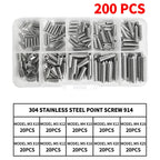 DIN914 304 Stainless Steel Hex Socket Point Grub Screws Set with M3, M4, M5, M6, M8, M10 Sizes - High - Hardness Assortment