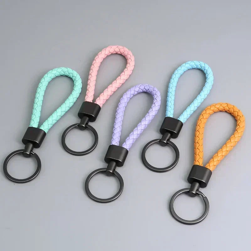 Trend Black Pink Color Braided Rope Car Keychain Fresh Ice Cream Color Key Pendant Sheep Pattern High Ring Leather Rope Amagi