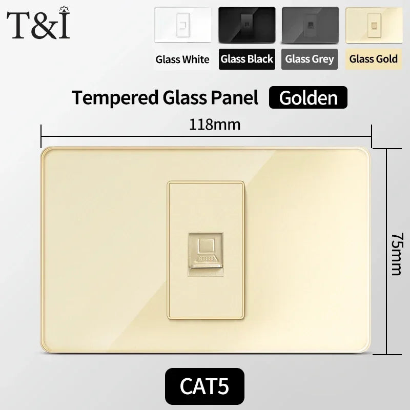 118 Series Glass Panel Wall Switch Socket, US Mexico Standard, USB and Type-C Charging Ports, 1/2/3/4 Gang Options