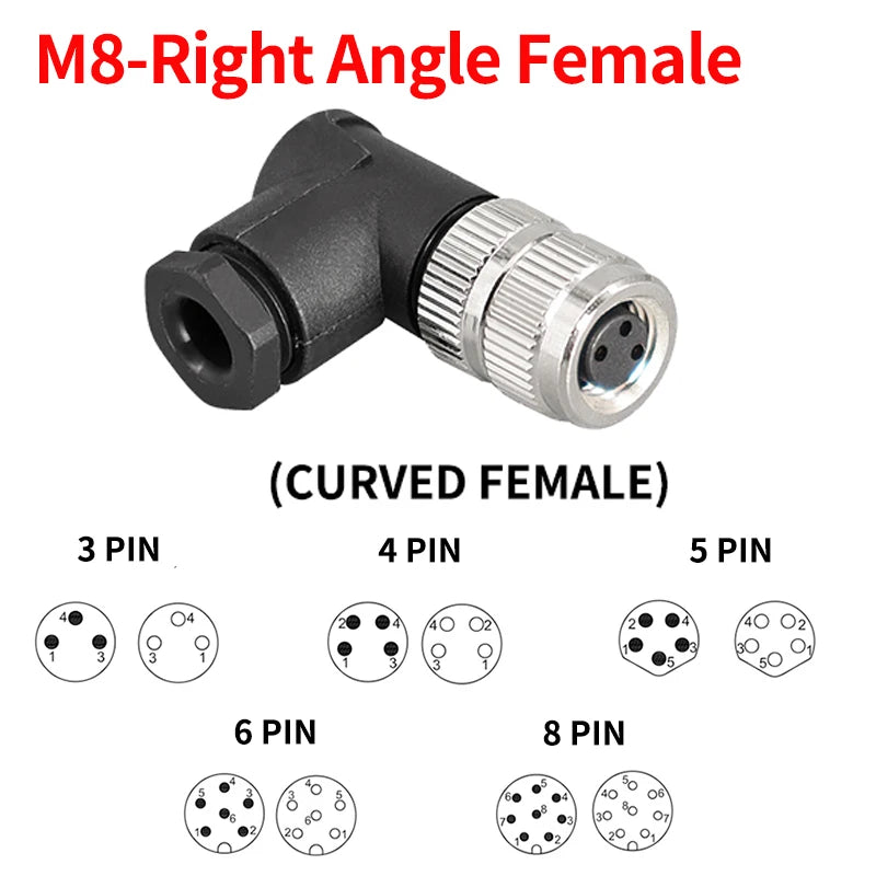 M8 Waterproof Aviation Connector Set, 3–8 Pin Male Female Plug & Socket for Proximity Sensor, Straight Right Angle/Flange Mount