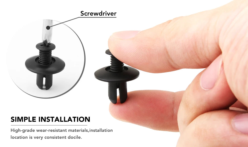 Universal Car 8mm Hole Plastic Rivets 1000/50 Fastener Push Clip Black Bumper Door Trim Panel Retainer Fastener Clip Accessories