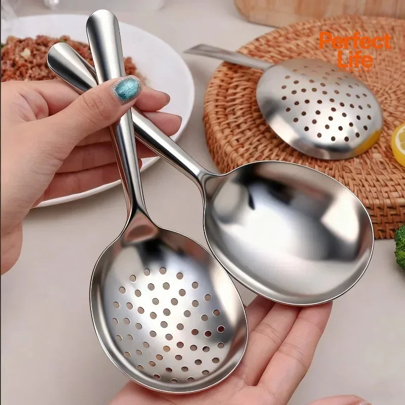 Heavy-Duty Commercial/Home Kitchen Spoons/Large Serving Spoon with Heat-Resistant Short Handle Drain Holes for Easy Cleaning