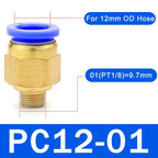 5PCS PC Pneumatic Quick Connector - 4-12mm Push In Fitting for 1/8" 1/4" 3/8" 1/2" BSPT Thread Air Hose & Tube,Industrial Use