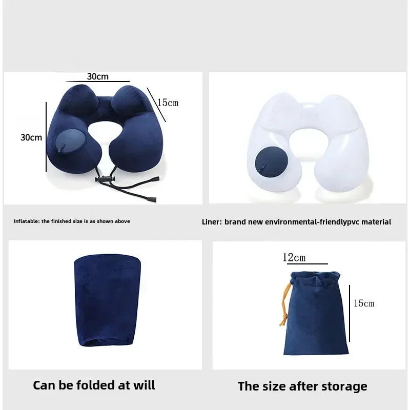 U-shaped Travel Pillow with Hump Design Press-to-inflate Portable Neck for Flight and Business Trips U-shaped for Neck Amagi