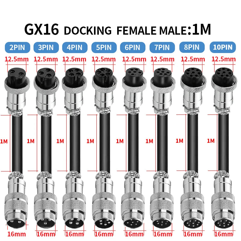 1PCS GX16 Auto Waterproof Connectors 2-10 Pins with Power Cable Line Socket Plug—Suitable for Industrial Machinery and Equipment