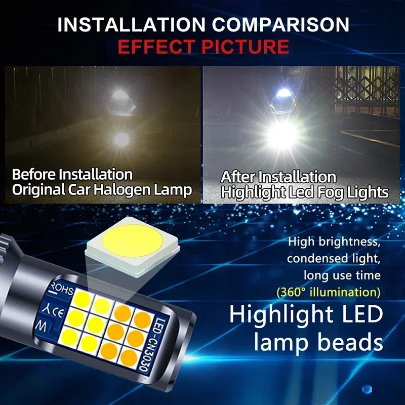 2Pcs Dual Colors H11 H8 9006 HB4 881 H27 High Quality 3030 LED Auto Fog Lamp Car Anti Fog Light Bulb Foglamps Yellow White Amagi
