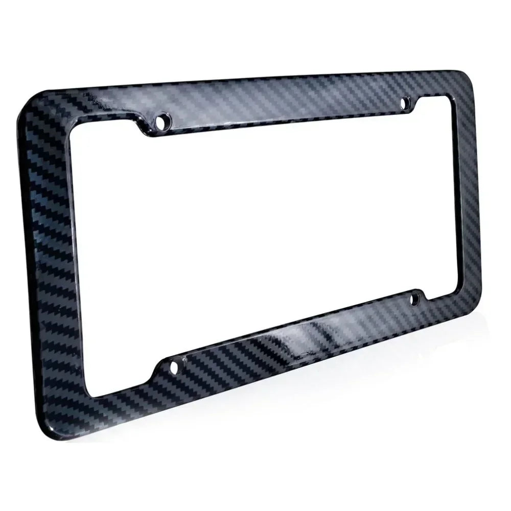 1/2PCS Carbon Fiber Pattern Plastic License Plate Frame Fiber Black Aluminum Metal Car Tag Holder Tire Screw Cap Universal Amagi