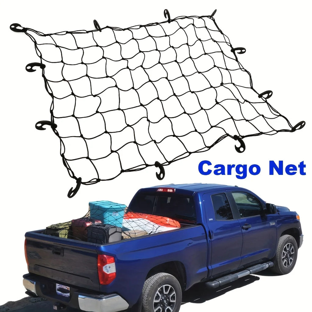 Car Heavy Duty Rubber Cargo Net Universal Fit for Truck Bed SUV Trailer Boat RV - Elastic Bungee with Superior Durability amagi