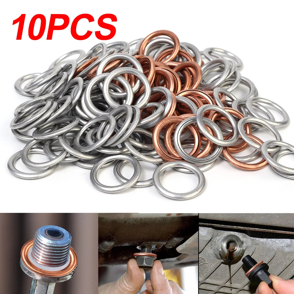 Car Engine Oil Pan Drain Screw Gasket 14mm I.D. Aluminium Sealing Circle Transmission Oil Drain Plug Gasket for Volkswagen Audi
