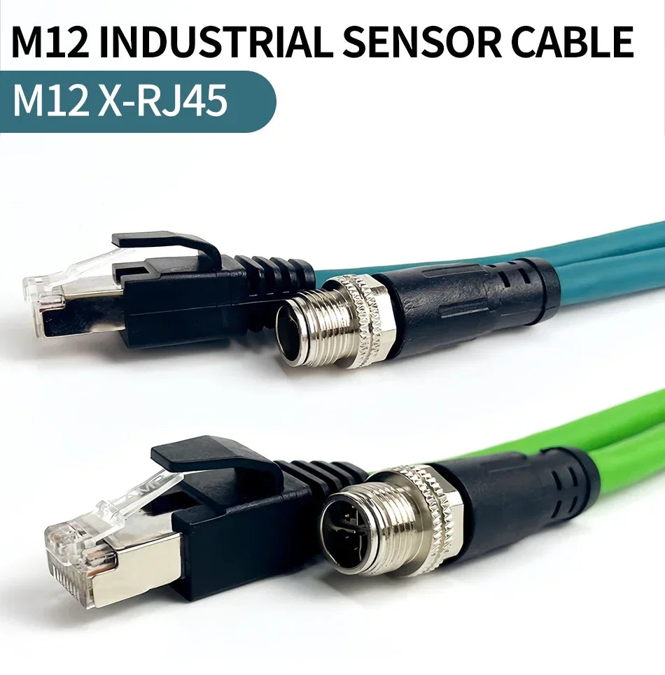 M12 X-Code 8Pin Male to RJ45 Gigabit Ethernet Cable 10Gbps IP67 Shielded - Industrial CAT6A Network Wire for Robotics & Harsh