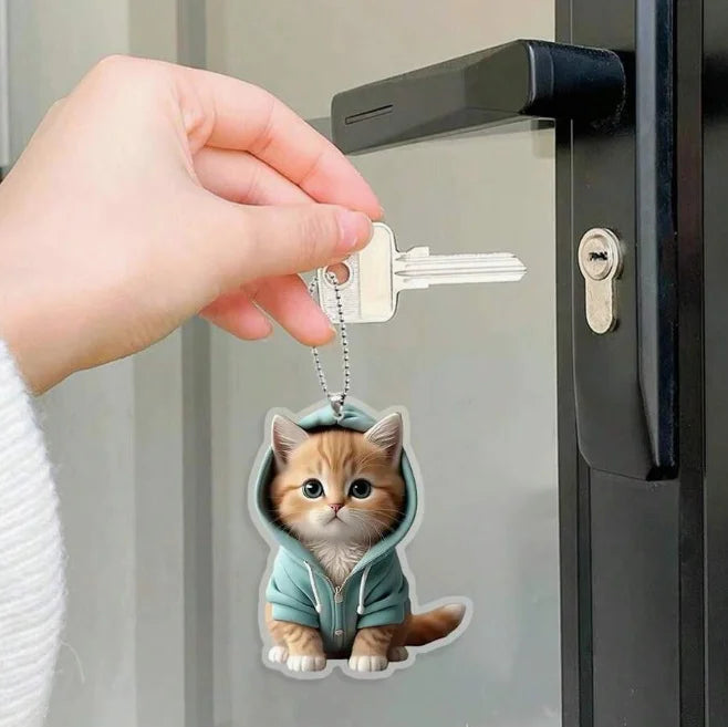 Acrylic Cat Pendant Key Chain 2D Flat Kitten Hanging Keychain Lifelike Kitten Bag Pendent Cartoon Animal Keyring Accessories
