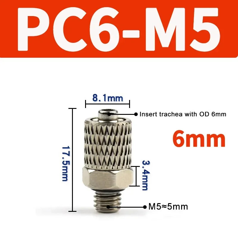 Mini Pneumatic Pipe Connector PC PL Screw Through Quick Fitting Fast Twist Joint ,Male Thread M3 M4 M5 M6 - Tube OD 3mm 4mm 6mm