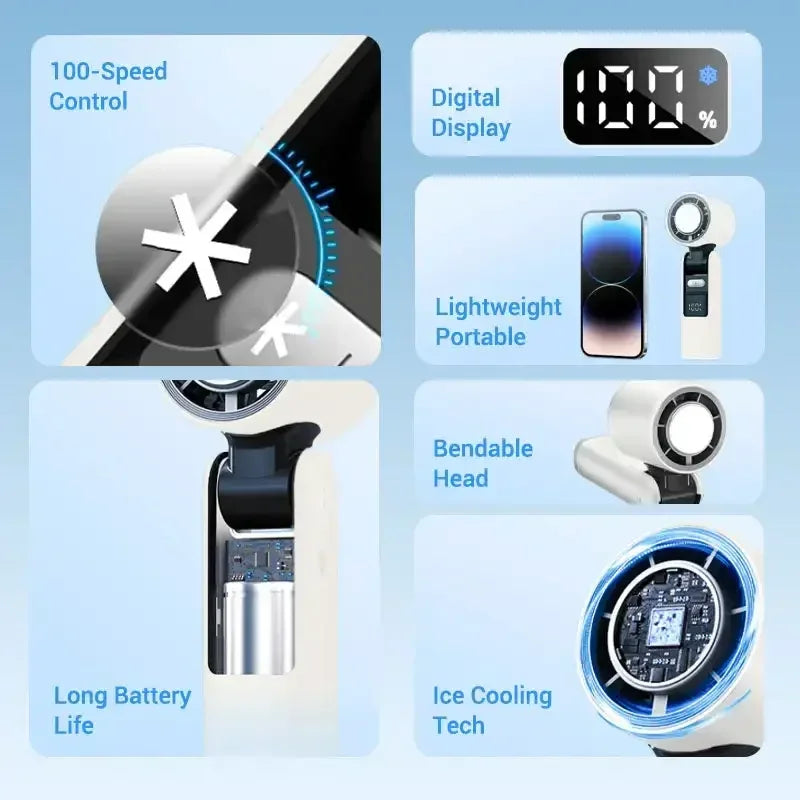 4000mAh Rechargeable Electric Handheld Fan 100 Speeds Adjustable Portable Travel Outdoor Foldable Mini Air Cooling Turbo Amagi