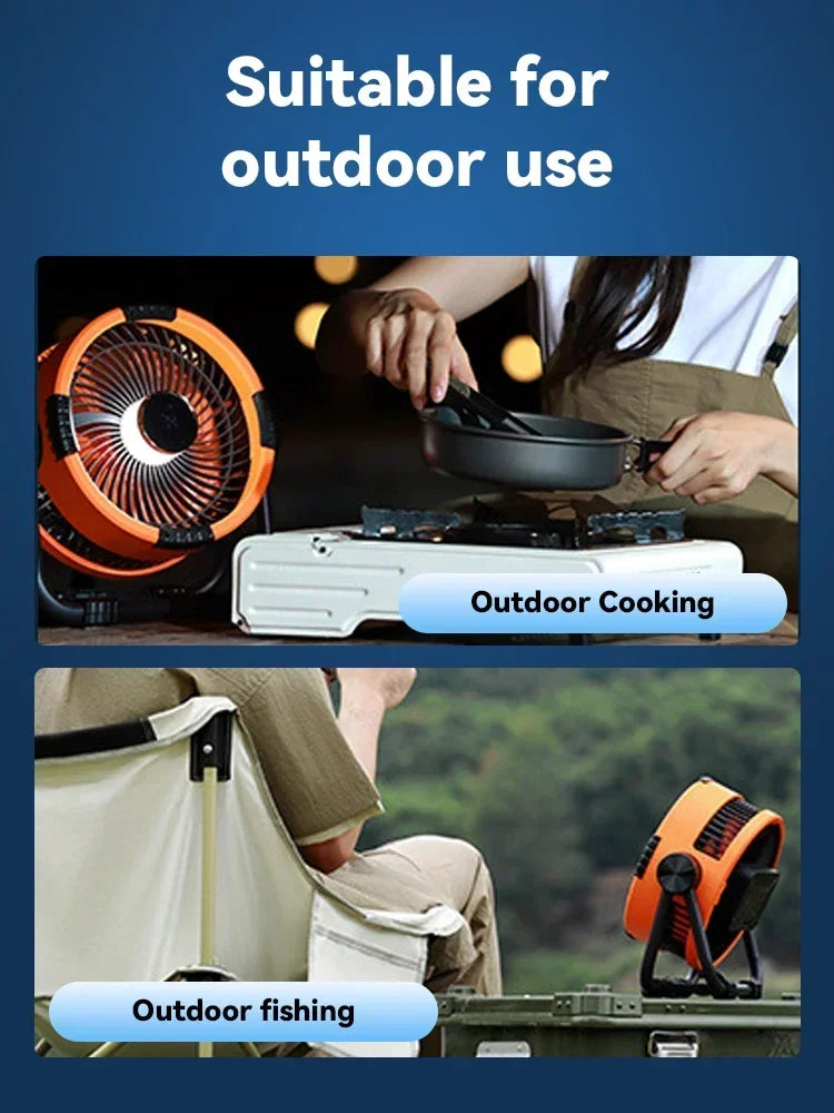 Portable Camping Fan with LED Lantern Outdoor Tent Fan 20000mAh Rechargeable Battery Powered Fan for Camping Motorcycle Amagi