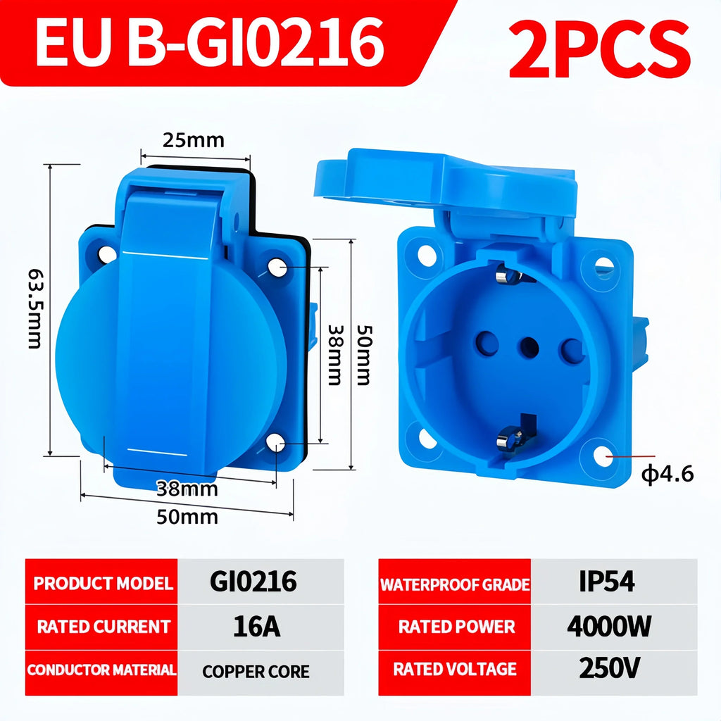 IP54 16A Outdoor Socket with Flip Cover | Euro/UK/BR Plug Waterproof for Garden & Industrial Use - Heavy Duty Explosion-Proof