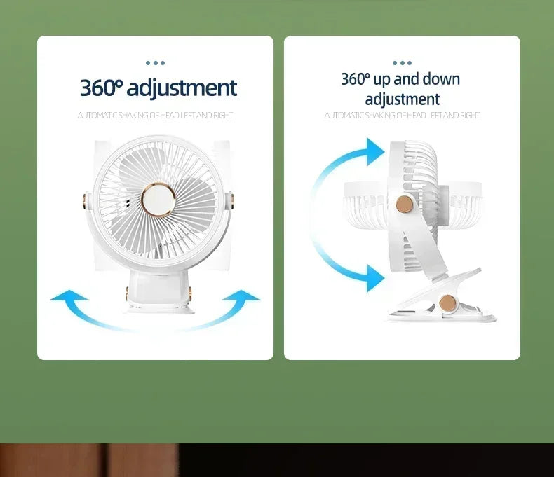 Clip-on Fan Quiet Rechargeable Desktop Portable Air Circulator Wireless Fan With LED Light For Camping Amagi