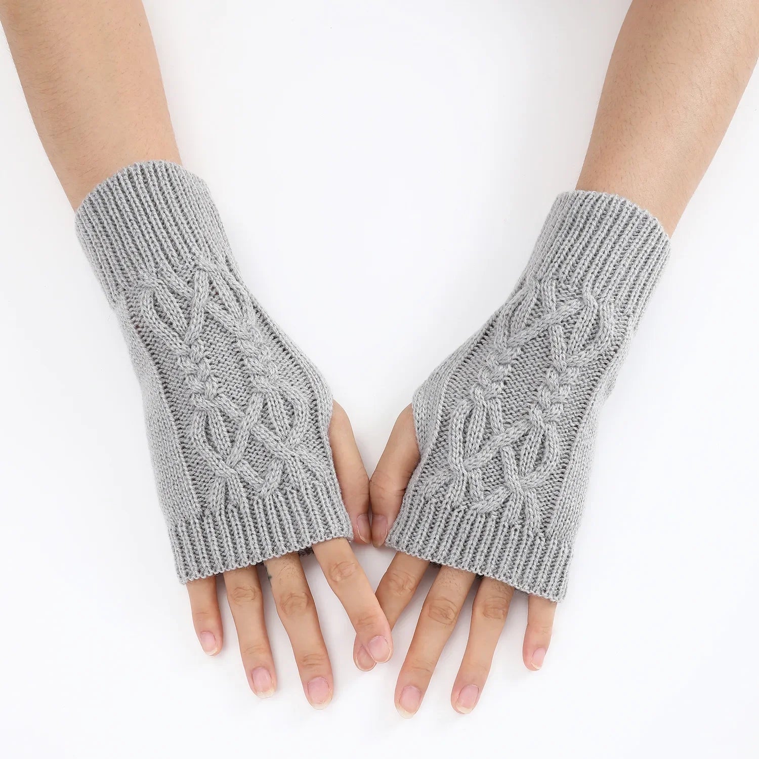 Men Women Stretch Acrylic Knit Stripe Fingerless Mitten Student Couple Winter Warm Twist Flower Half Finger Solid Glove Amagi