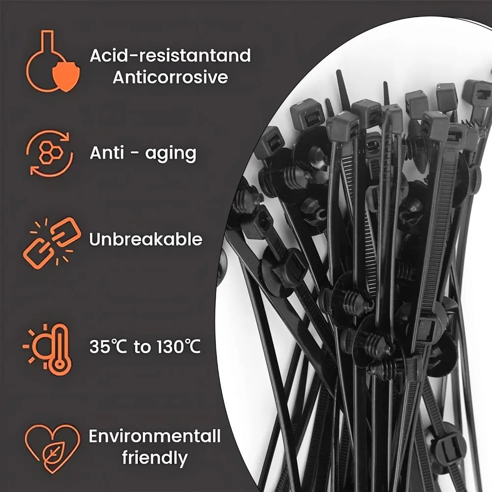 Universal Car Wiring Harness Fastener Clip Push Mount Cable Tie Nylon Zip Tie Auto Wire Loom Fixer Retainer Strap Set 15cm 20cm