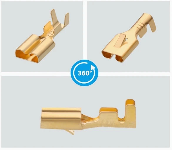 50 Pcs Brass Gilded 6.3MM Female Flat Plate Barbed Car Relay Spade Crimp Terminal Brass Wire Connector