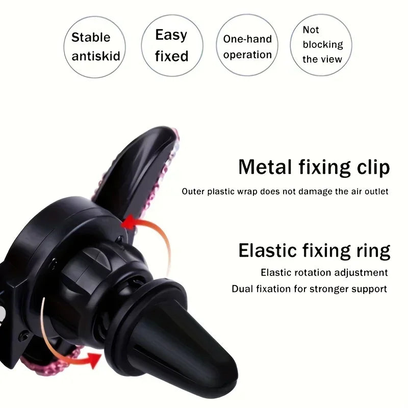 Car Phone Holder Women Diamond Crystal Car Air Vent Mount Clip Mobile Phone Holder Stand in Car Bracket Interior Amagi