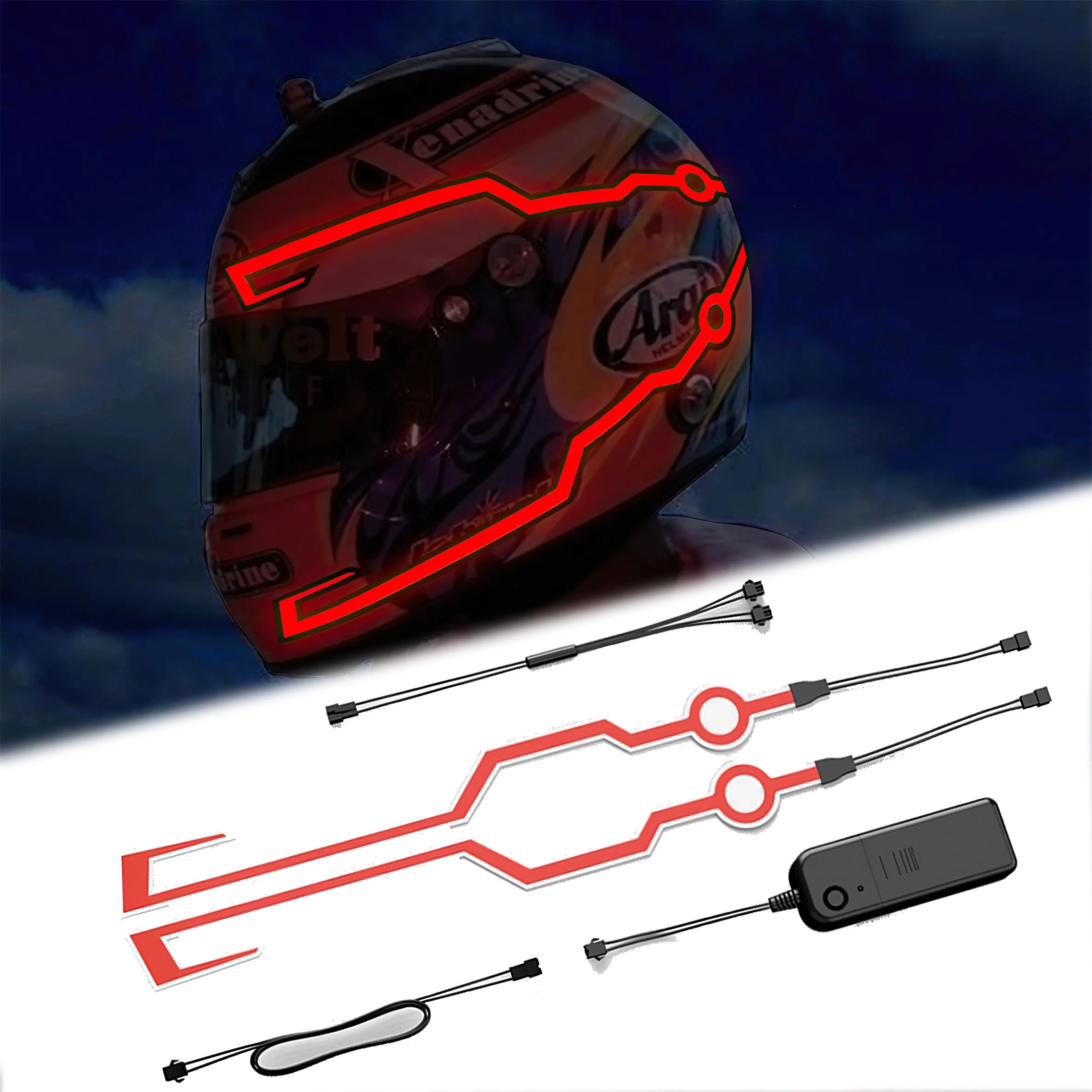 4 Flashing Motorcycle Bike Helmet LED Cold Light Strip EL Sticker Waterproof Warning Lights Motorcycle Night Riding Accessories