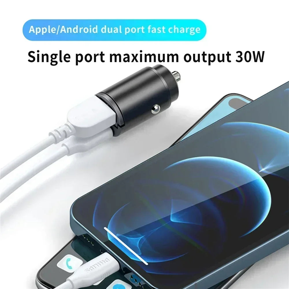 200/100W Mini Dual Ports USB Car Charger Lighter Fast Charging Phone Charger Adapter for IPhone 13 12 Xiaomi Huawei Samsung Amag