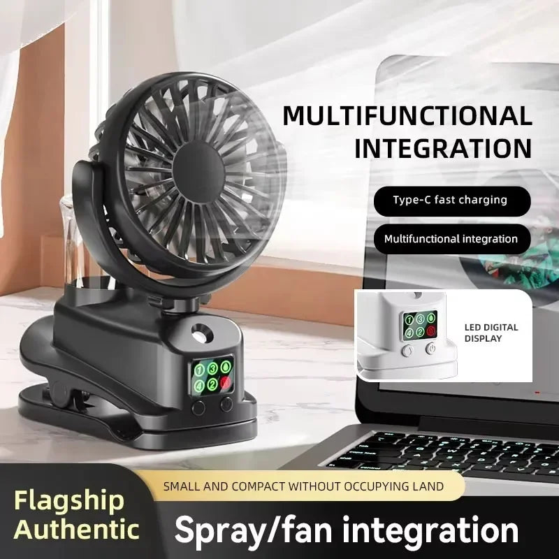 Car Four-speed Spray Fan with Charging Capability Mini Fan with Pedestal Clip Suitable for Home and Office Use Compact Outdoor