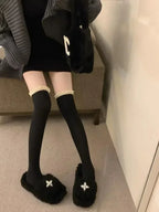 Sweet Lace Thigh High Socks Japanese Style Knitted Long Socks JK Lolita Black White Stockings Women Girls Amagi