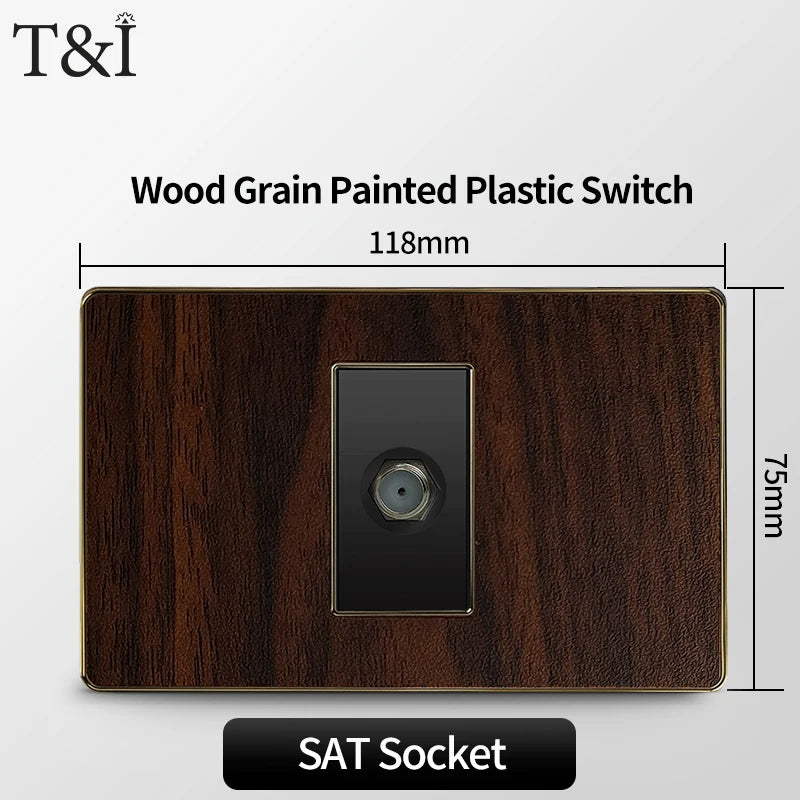 118-Type Retro Wood Grain Wall Plate – Black Plastic Spray-Painted Decorative Panel for Italy Standard Switch & Socket