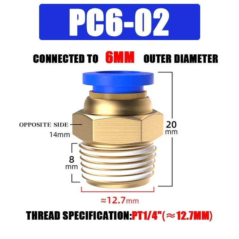 10/50PCS Pneumatic Fitting Air Connector PC 4mm 6mm 8mm 10mm 12mm Thread 1/8" 1/4" 3/8" 1/2" Hose Fittings Pipe Quick Connectors