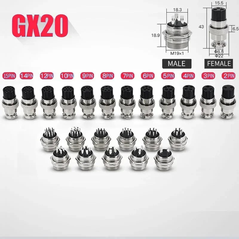 GX12 GX16 GX20 Waterproof Aviation Connector 2 3 4 5 6 7 8 9 10 12 15Pin M/F, 5/10/20 Sets for Industrial Machinery Panel Wiring