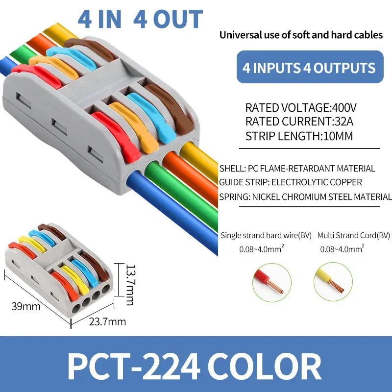 10/1000PCS Mini Fast Wire Connector Universal Wiring Cable Connector Push-in Conductor Terminal PCT-222/224 SPL-42/62 SPL-2/3/1