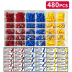 280/480/720/1200pcs Cold Pressed Terminal Kit - Insulated Quick Connect Spade/Ring/Fork Crimp Connectors for Automotive Wiring