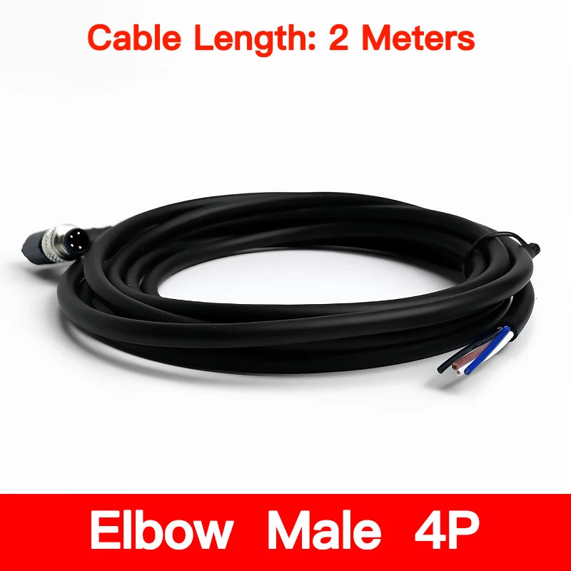 2m M8 Sensor Connector Cable, Straight & Right Angle Options, Male/Female, 3/4/5/6/8 Pin, Waterproof Molded Plug for Industry